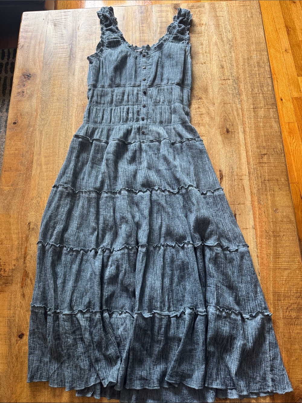 The Pyramid Collection 100% cotton Tiered Ruffle Sleeveless Maxi Dress blue Gray